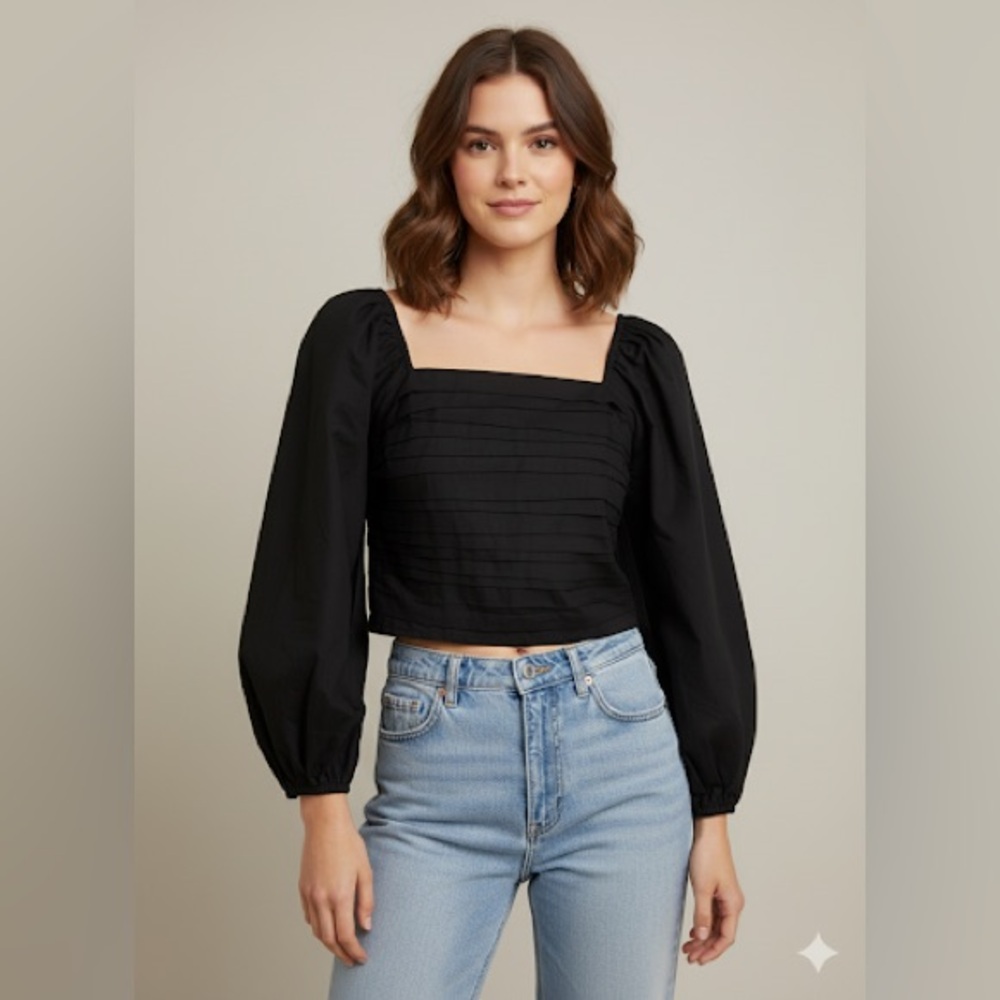 Abercrombie & Fitch NWT Long Sleeve Ruched Bodice Top - Black - Women's XS